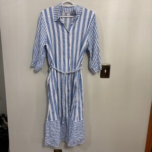 Cristina Vergani Linen Blend blue Striped Dress medium